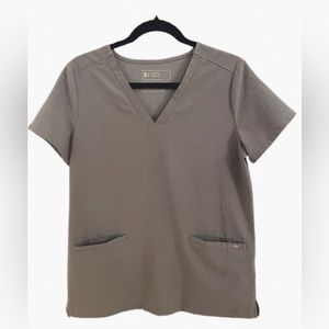 FIGS Catarina Two-Pocket Scrub Small Dark Space Grey Women’s V Neck Short Sleeve
